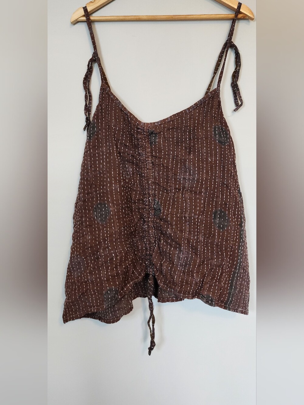 Kantha Bae Butterfly Tank Top Tie Straps Cinch Front Boho Festival OS